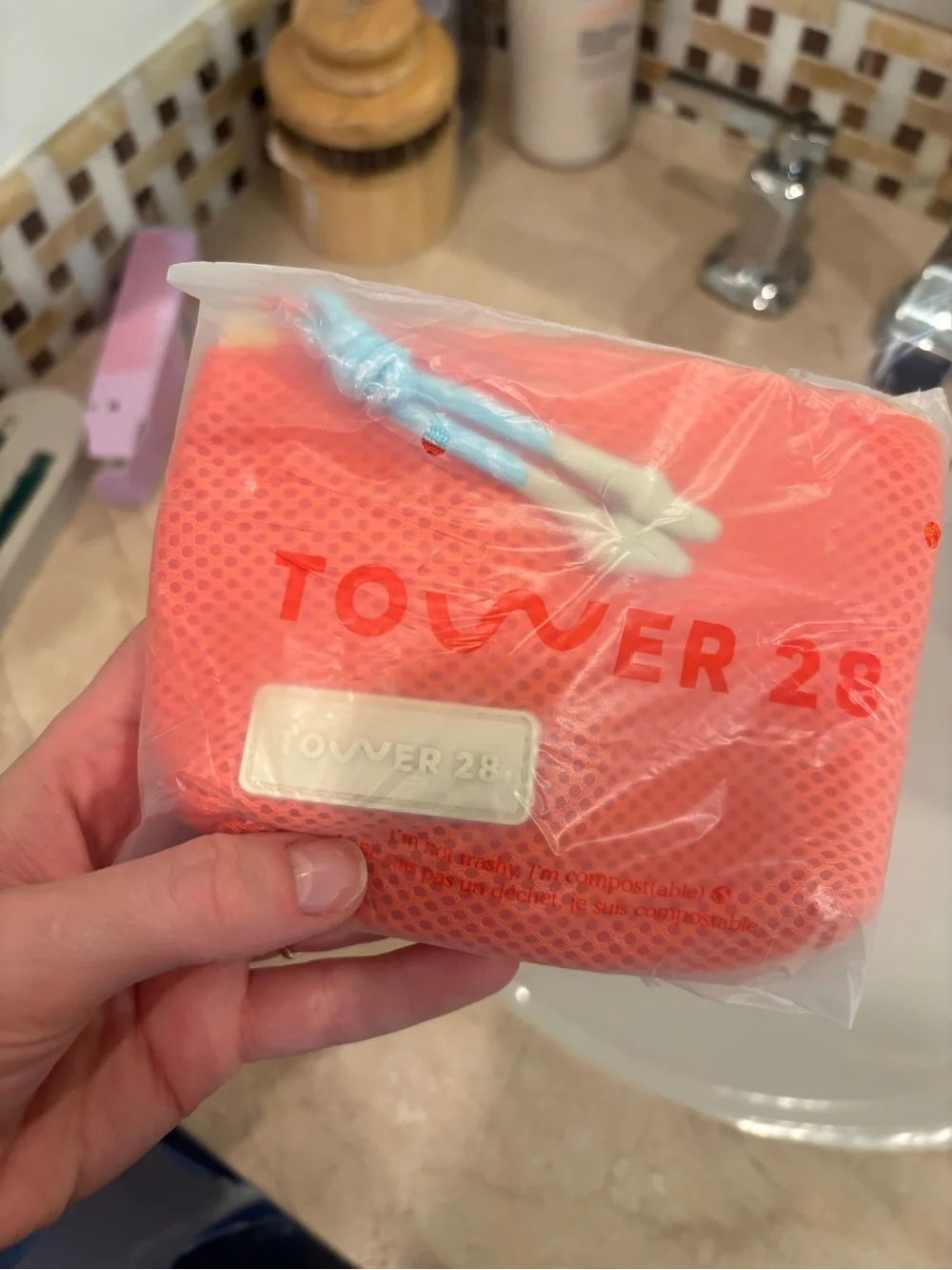 Tower 28 Coral Orange Mesh Bag